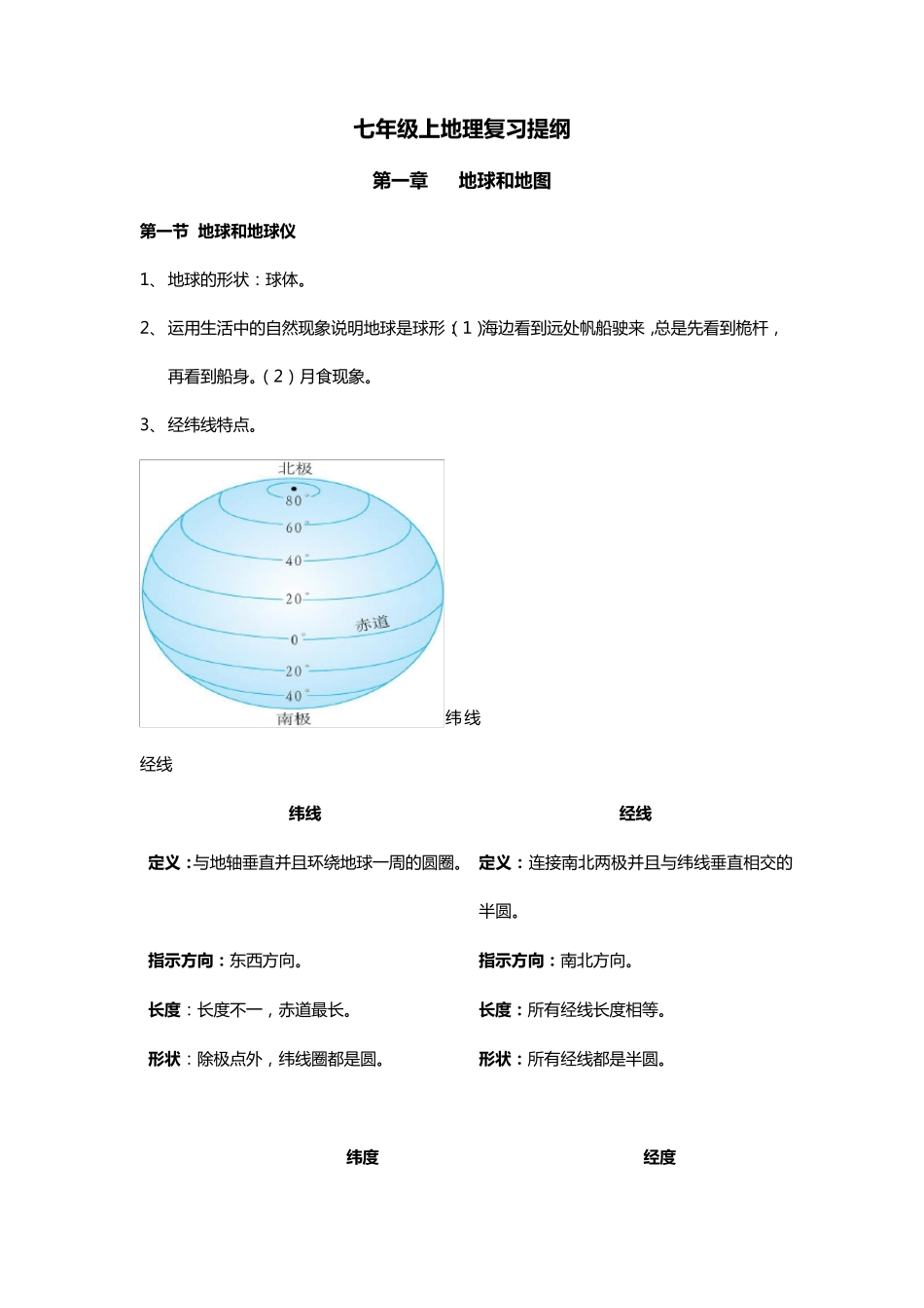人教版七年级上地理复习提纲_第1页
