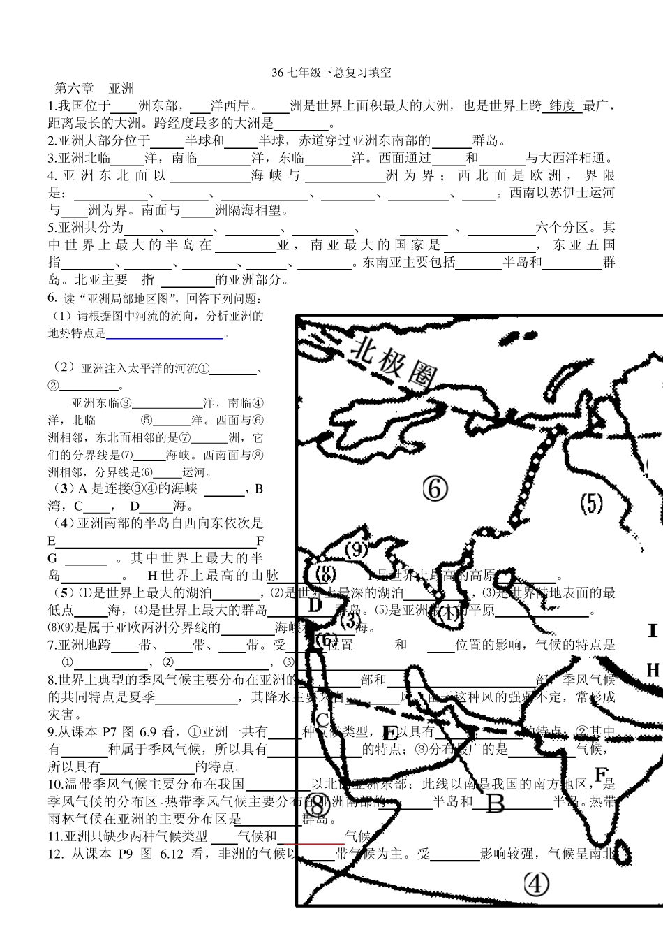 人教版七年级下册地理知识点填空_第1页