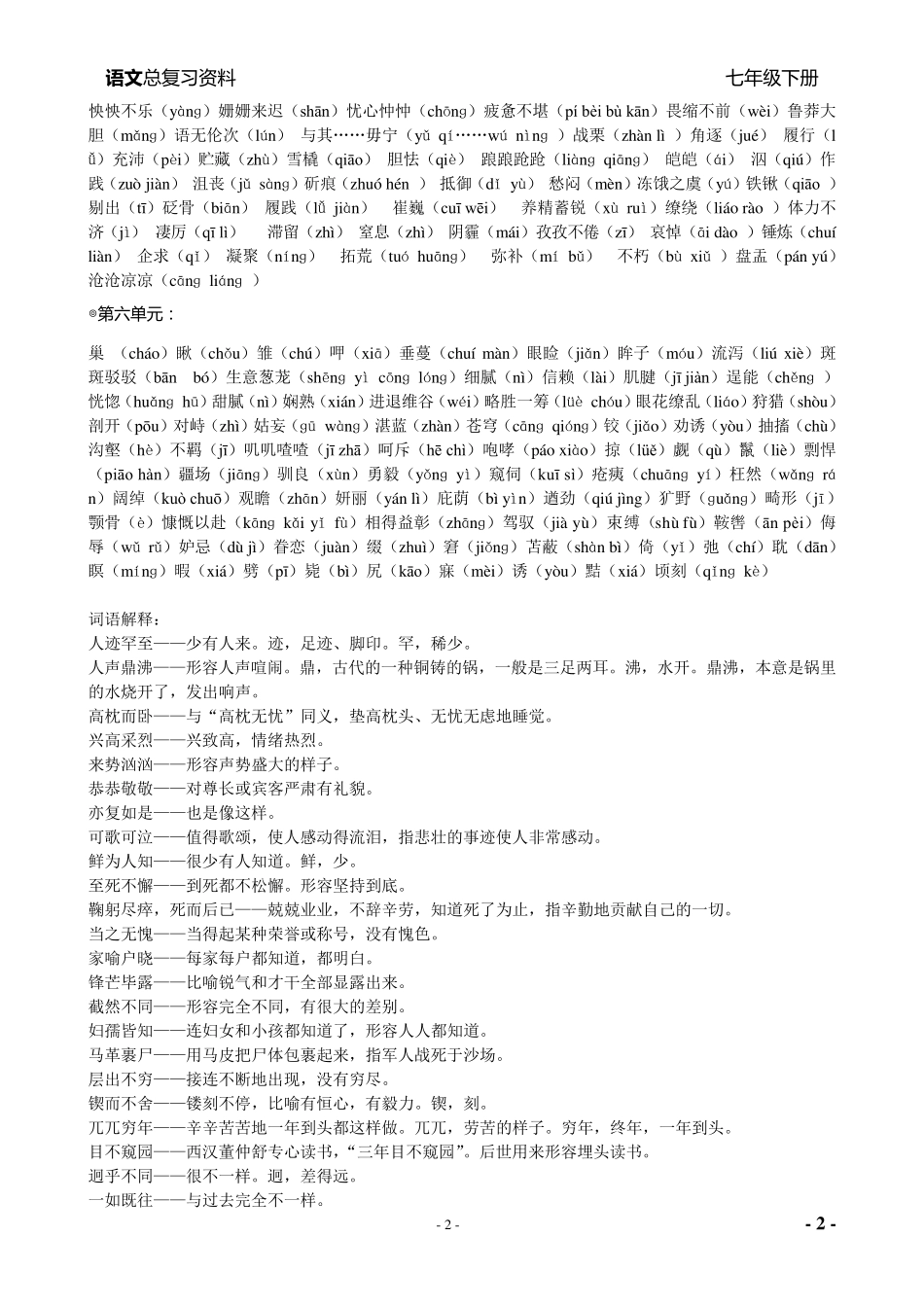人教版七年级下册语文复习资料_第2页