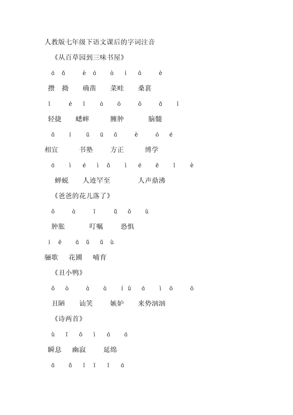 人教版七年级下语文课后的字词注音_第1页