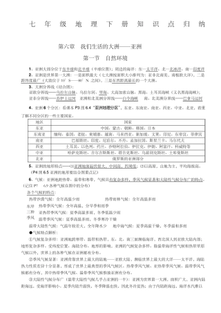 人教版七年级地理下册知识点归纳重点