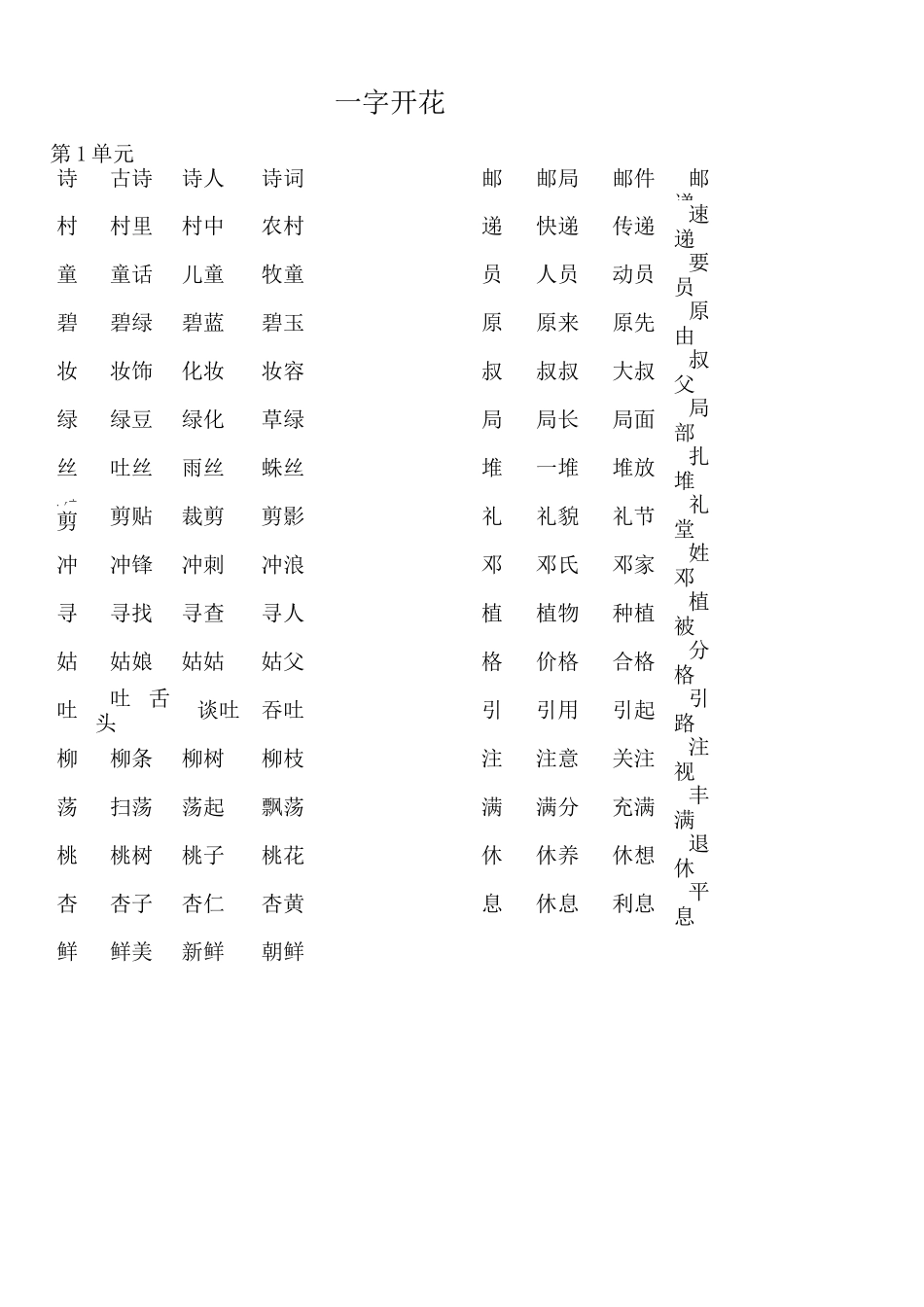 二下部编版一字组多词_第1页