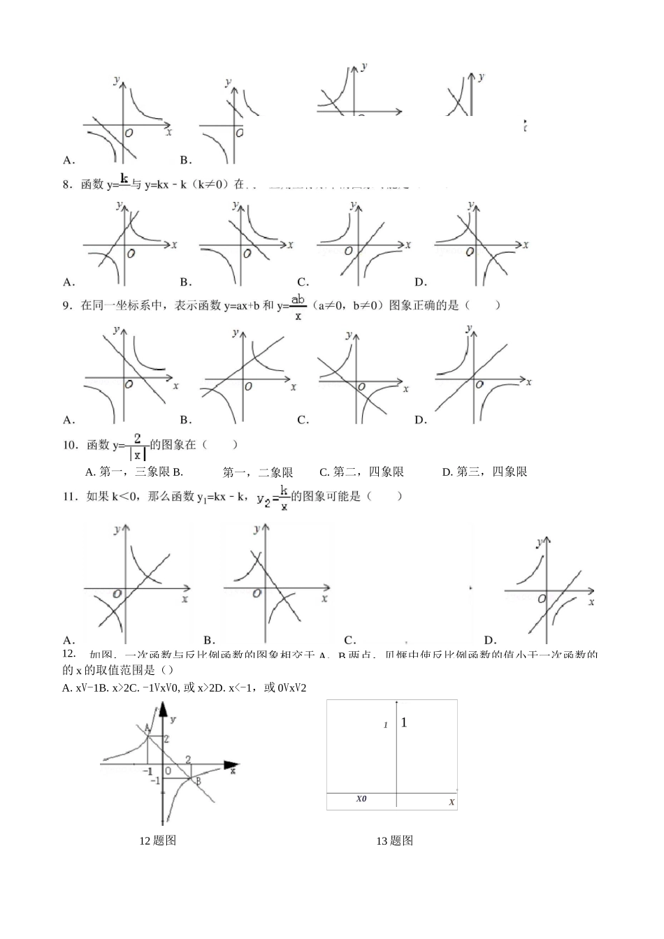 反比例函数题型 专项练习_第2页