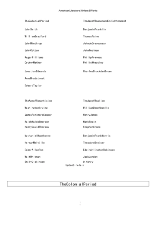 整理 美国文学史作家作品