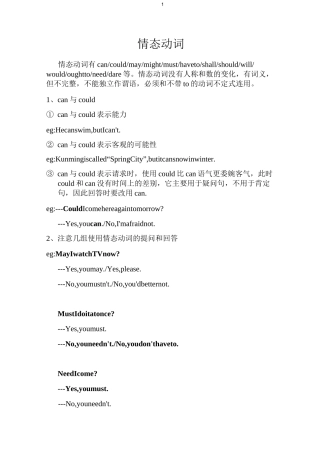 高中英语语法总结：情态动词