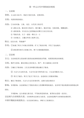 高中历史必修一《古代中国的政治制度》重点知识