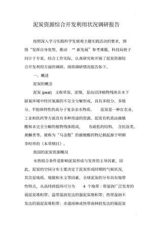 泥炭资源综合开发利用状况调研报告