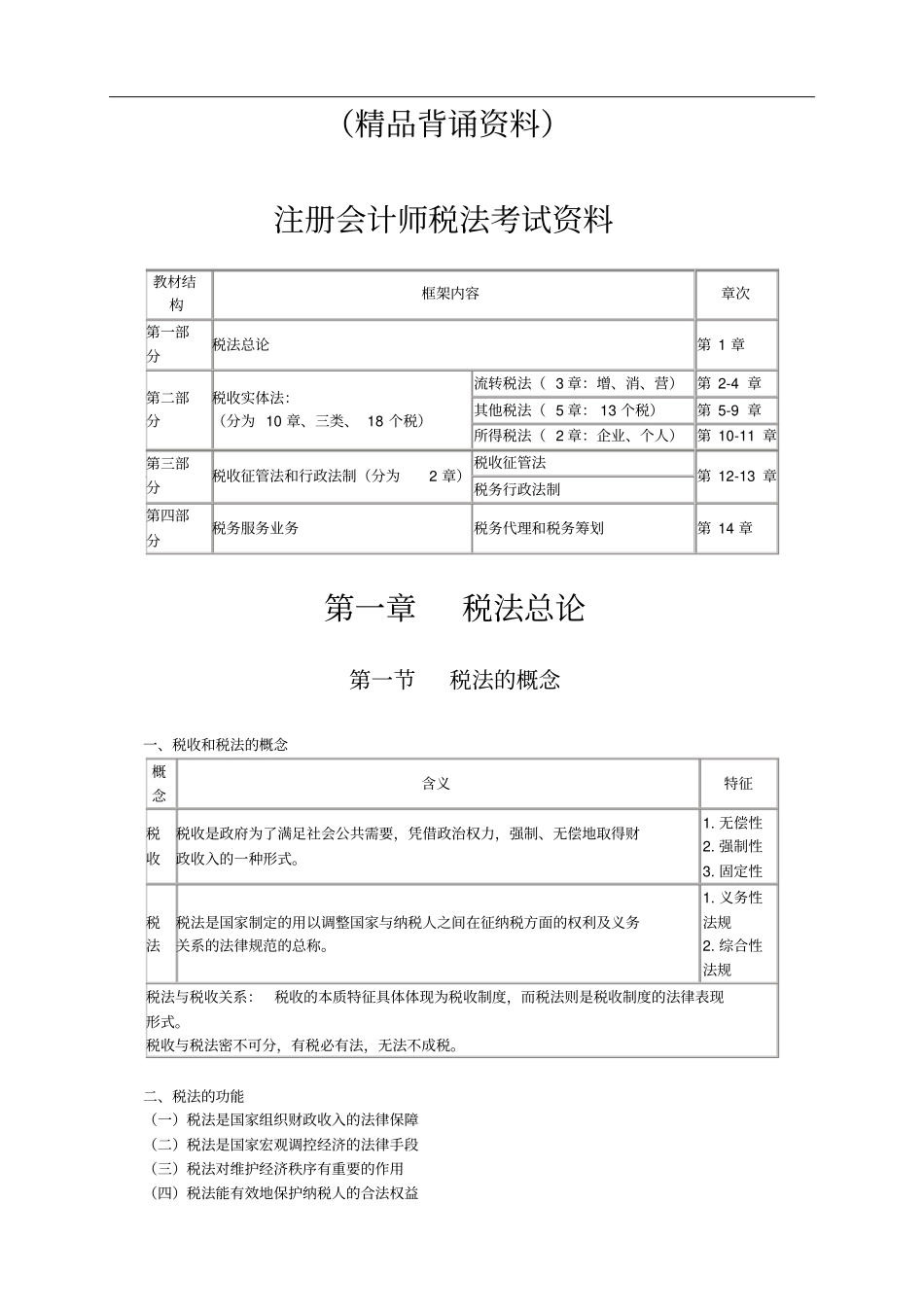 注册会计师税法考试背诵资料模板打印版_第1页