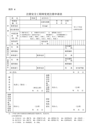 注册安全工程师变更申请表