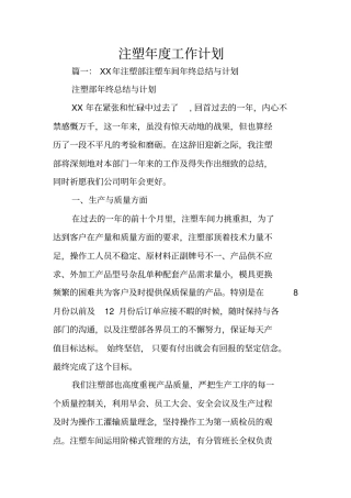 注塑年工作计划