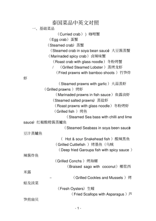 泰国中英文菜单分析