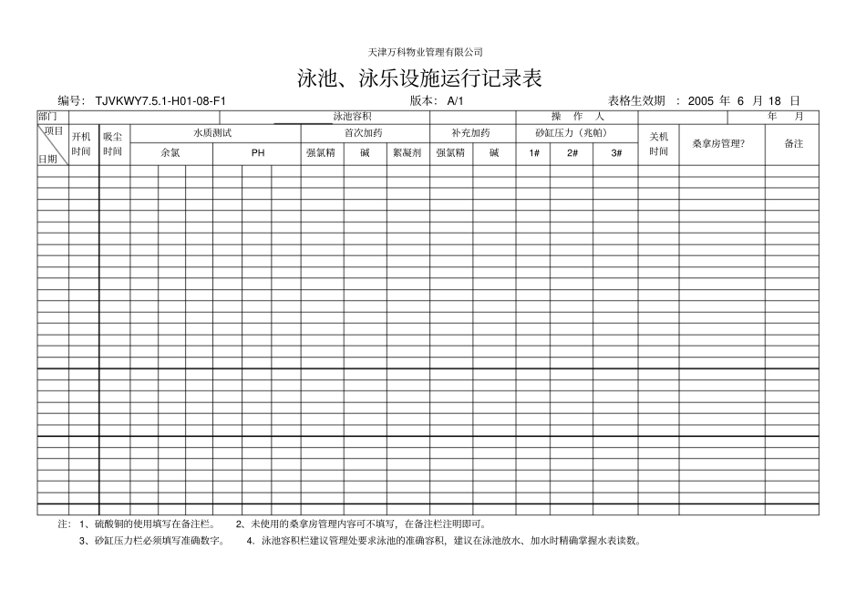 泳池、泳乐设施运行记录表表_第1页