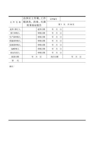 洁净区工作鞋、工作服清洗消毒、灭菌效果验证报告