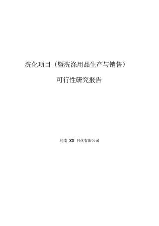 洗化项目暨洗涤用品生产与销售可行性研究报告