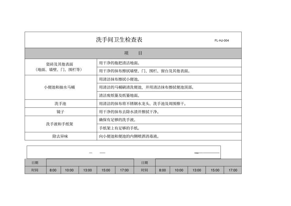 洗手间清洁检查记录表_第1页