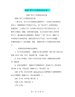洗煤厂班子工作情况总结汇报【可编辑版】