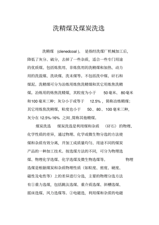 洗精煤及煤炭洗选