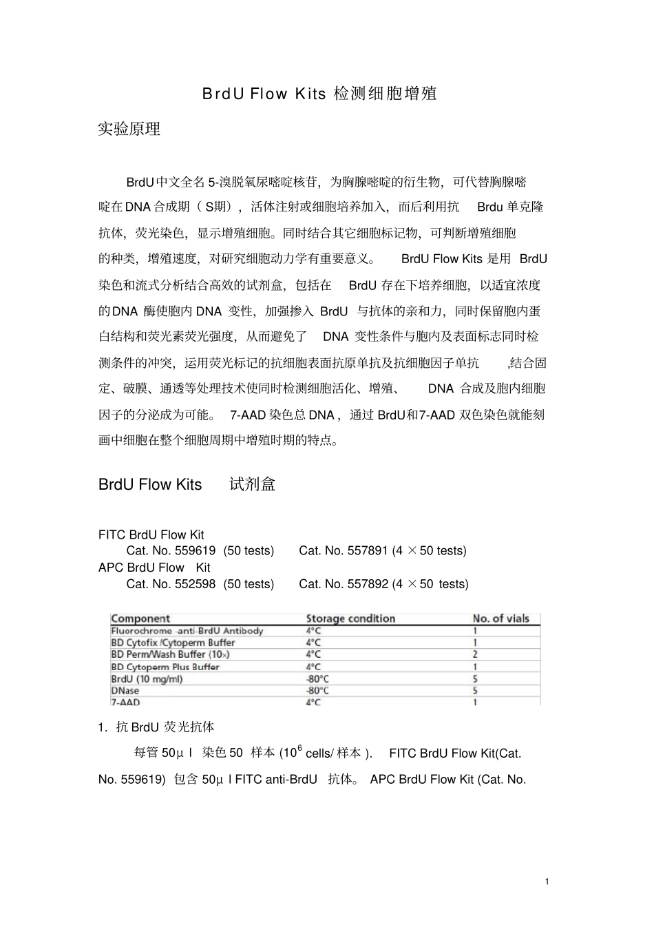 流式细胞仪检测细胞凋亡操作流程-BrdUFlowKits检测细胞增殖_第1页