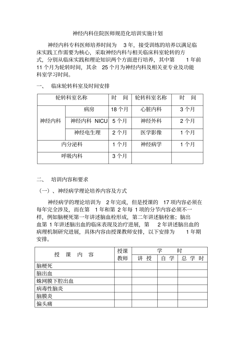 浅论神经内科住院医师规范化培训实施计划_第1页