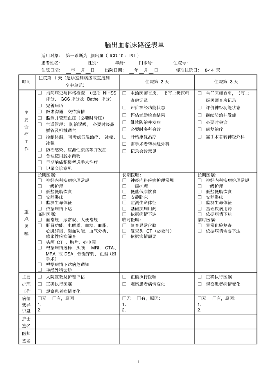 浅论神经内科临床路径表单13_第1页
