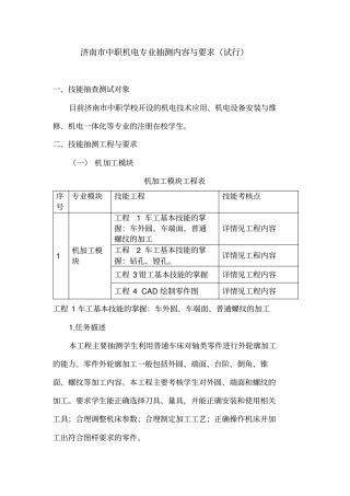 济南中职机电技术类专业技能抽测内容与要求