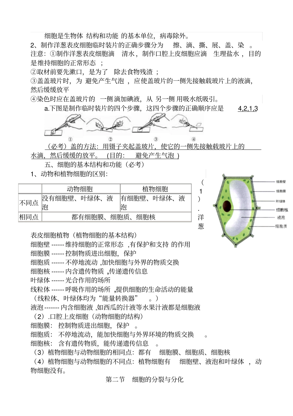济南版七年级上册生物知识点_第3页