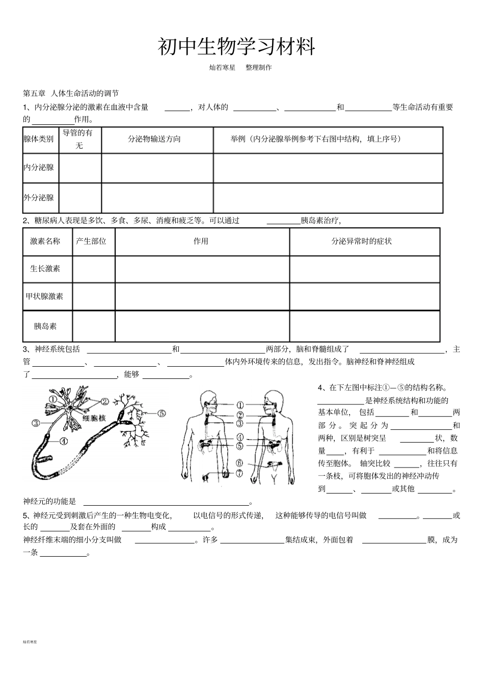 济南版生物七下人体生命活动的调节_第1页