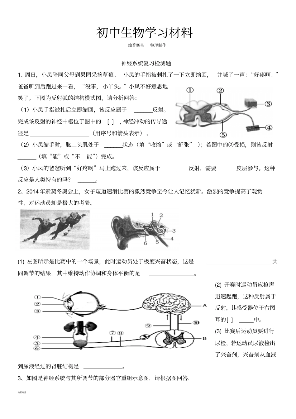 济南版生物七下神经系统复习检测题_第1页