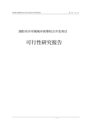浏阳沙镇城乡统筹综合开发项目可行性研究报告