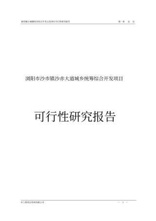 浏阳沙镇沙赤大道城乡统筹综合开发项目可行性研究报告