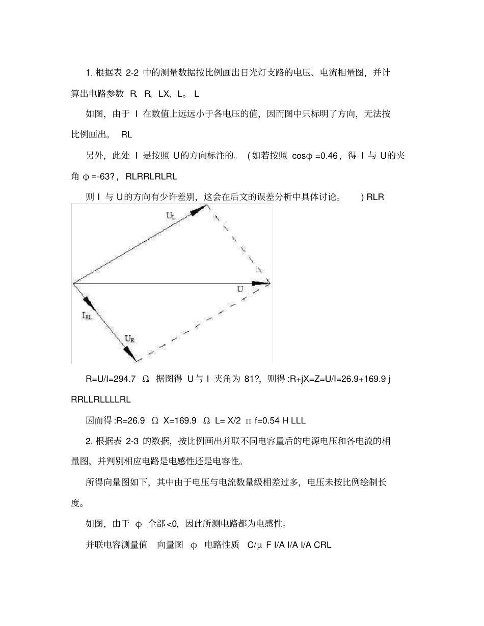 浙大电工电子学试验报告试验二单向交流电路_第3页