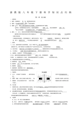 浙教版八年级下册,科学知识点归纳