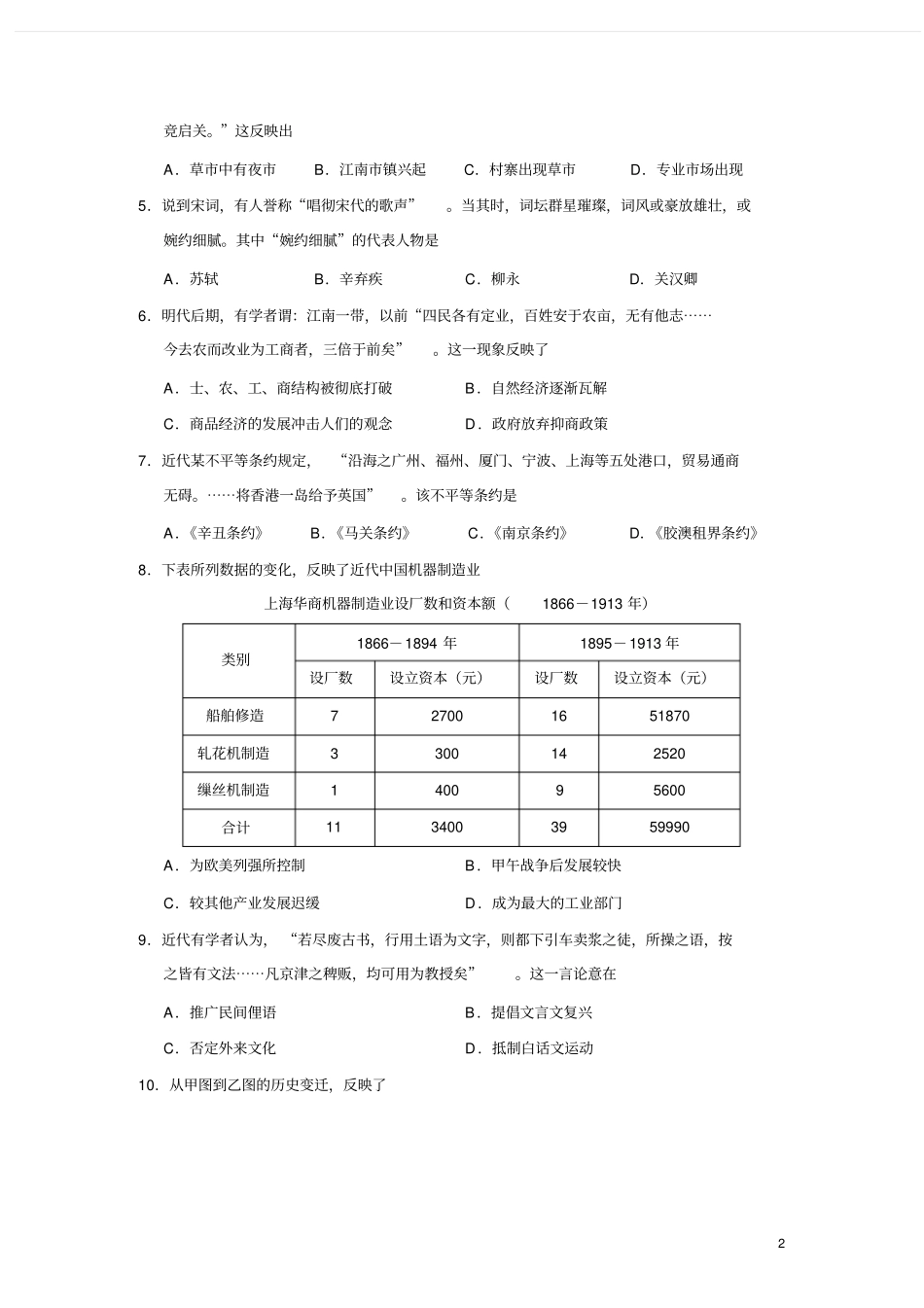 浙江2016年4月普通高中学业水平考试历史试题汇总_第2页