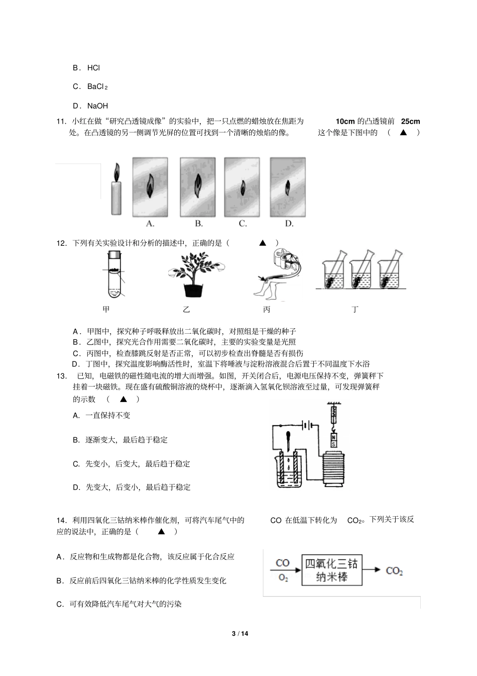 浙江丽水试验学校2016年中考科学模拟试题卷汇总_第3页
