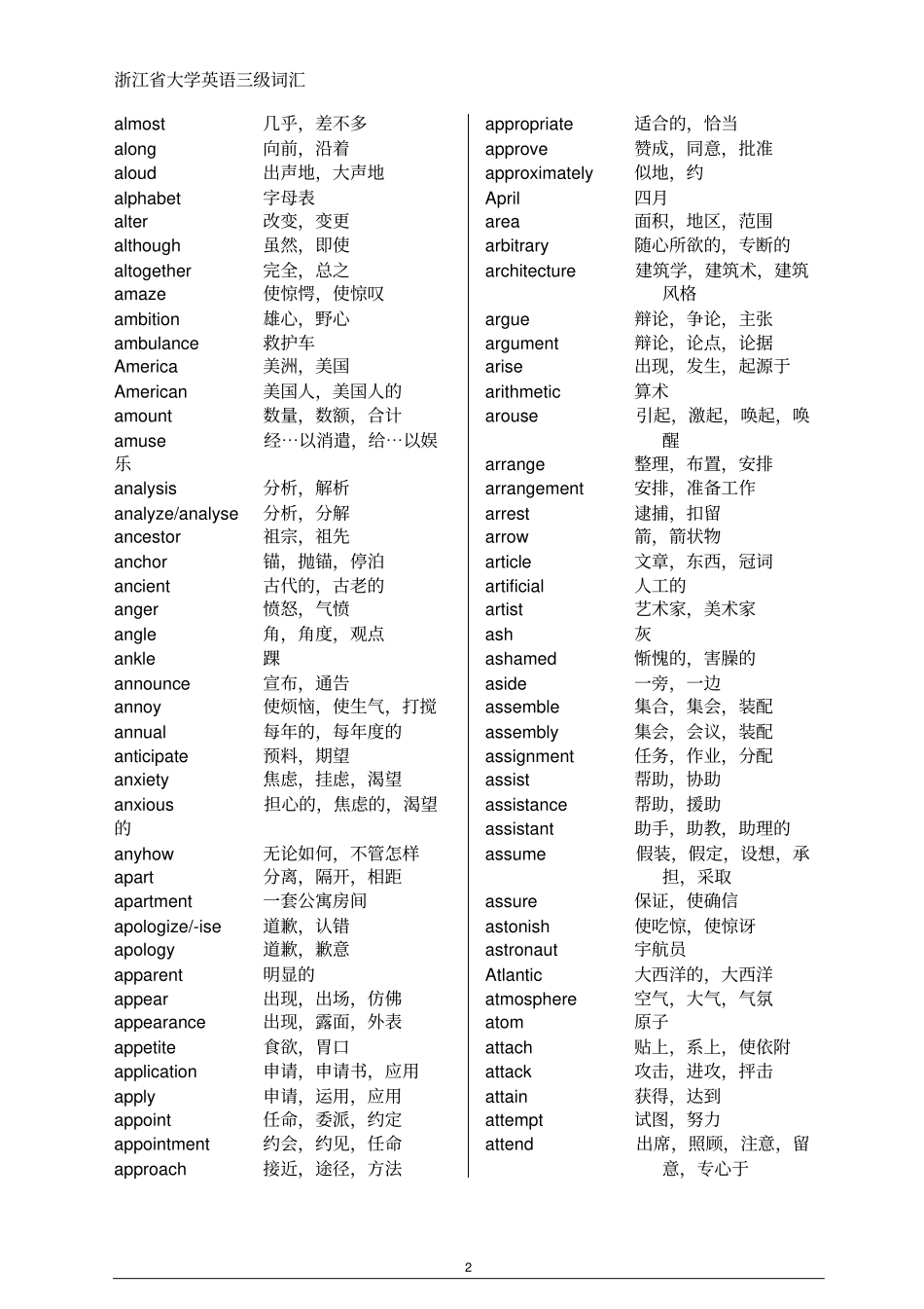 浙江大学英语三级词汇大纲资料_第2页