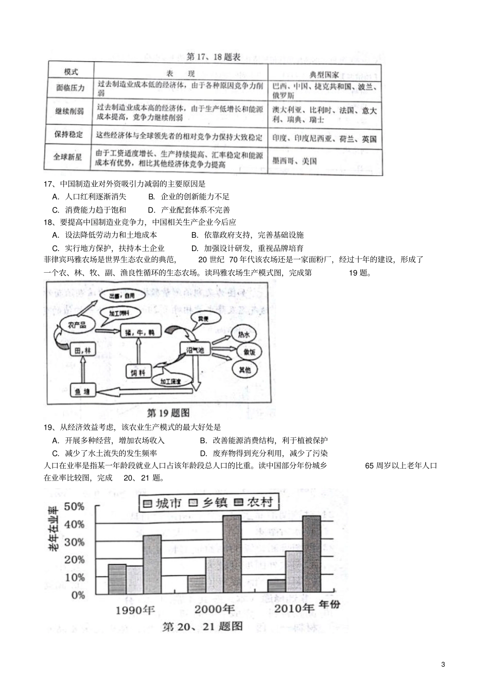 浙江宁波2017届高三3月新高考选考适应性考试地理试题分析_第3页