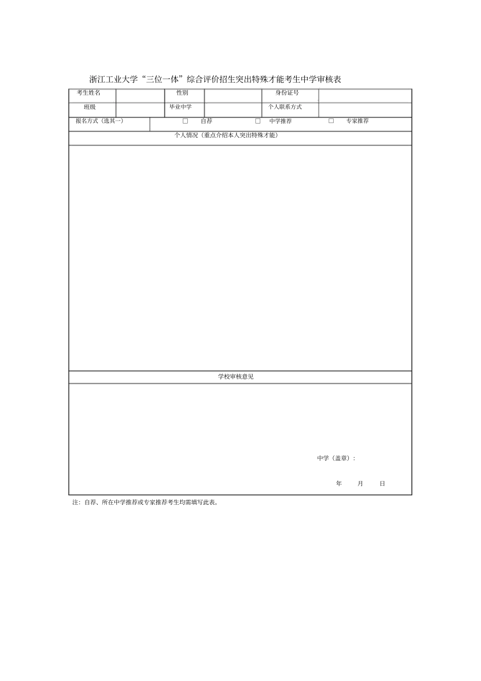 浙江工业大学三位一体综合评价招生突出特殊才能考生中_第1页
