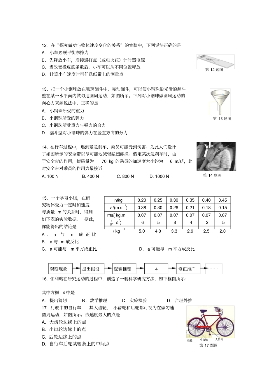 浙江普通高中物理学业水平考试模拟卷I附答案_第3页