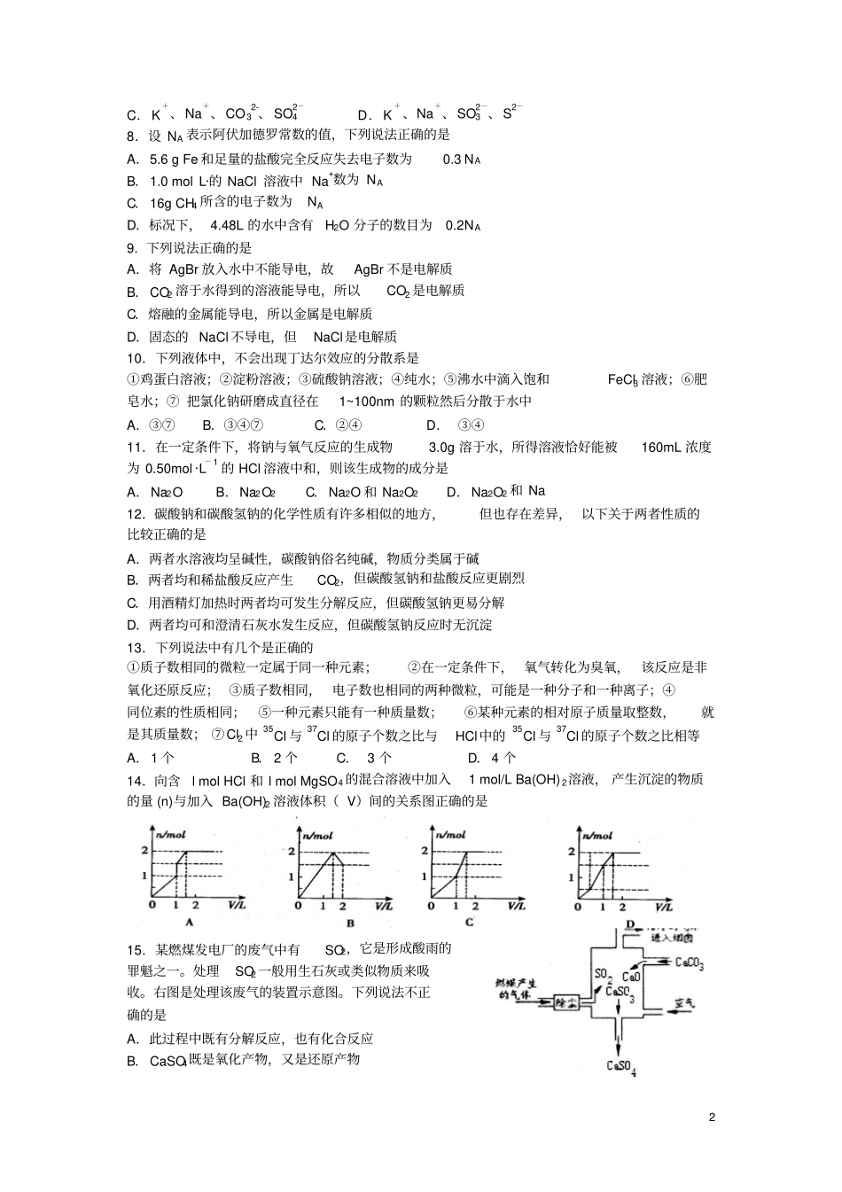 浙江杭州二中2012016学年高一上学期期中考试化学试卷资料_第2页