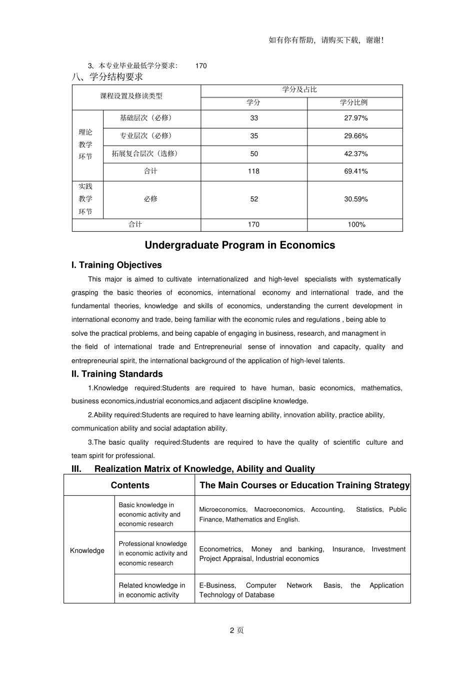 浙江科技学院经济学专业培养方案_第2页