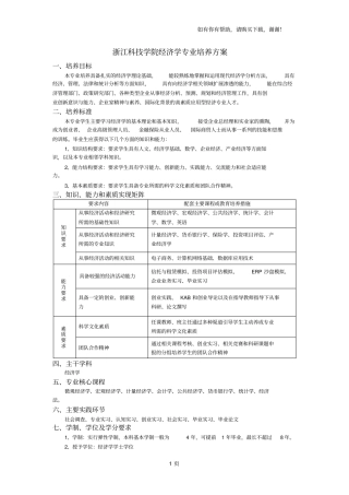 浙江科技学院经济学专业培养方案