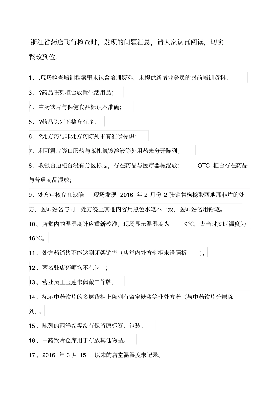 浙江药店飞行检查发现的问题汇总_第1页