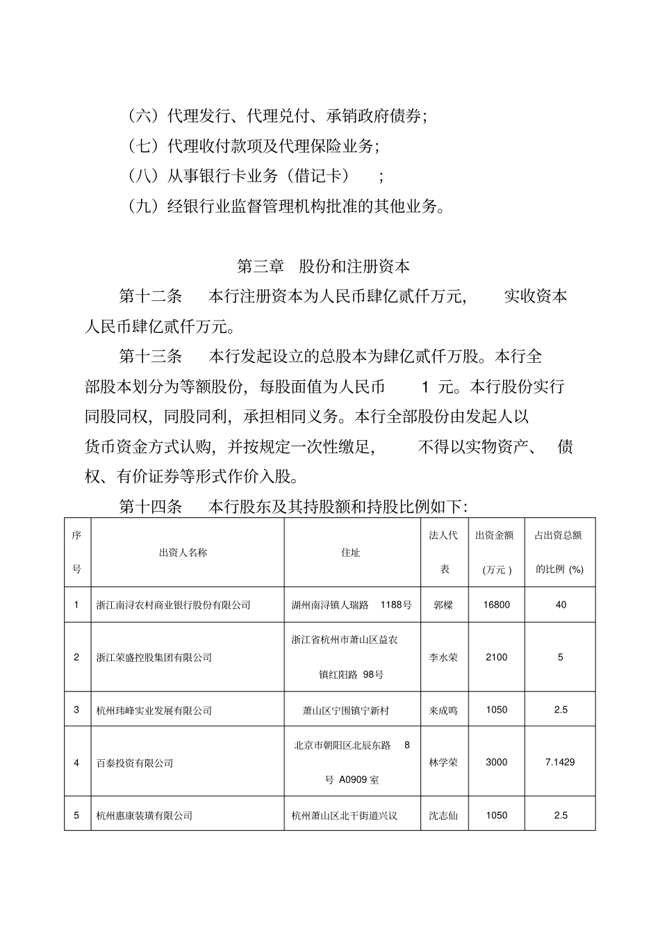 浙江萧山湖商村镇银行股份有限公司章程_第3页