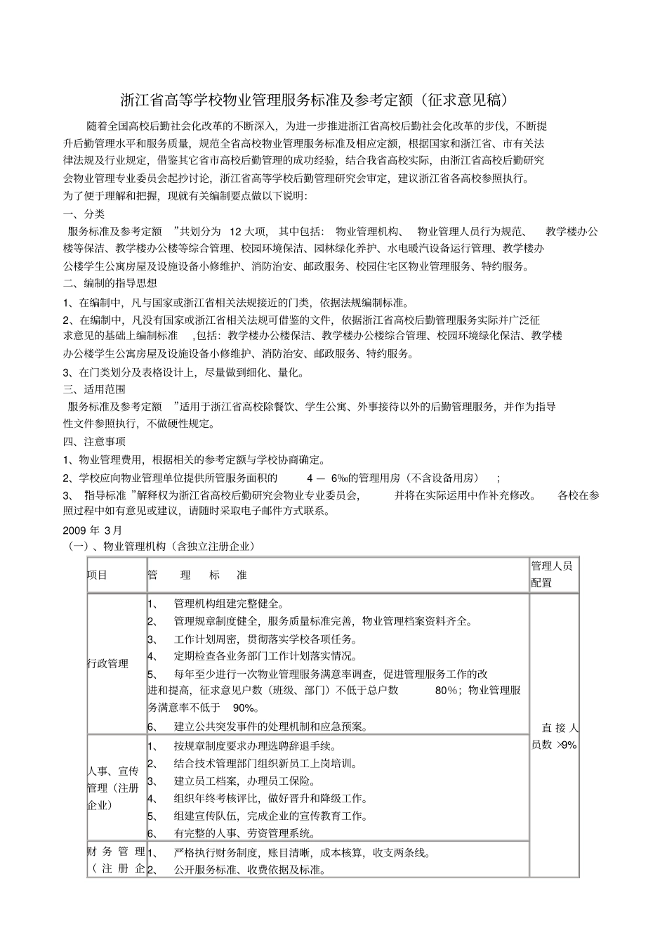 浙江高等学校物业管理服务标准及参考定额_第1页