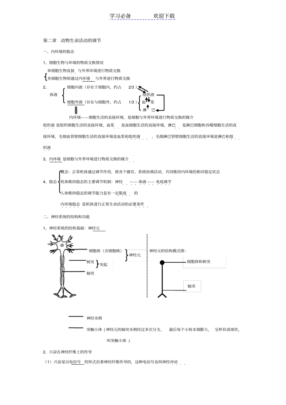 浙科版高中生物：稳态与环境全书知识点总结学生_第2页