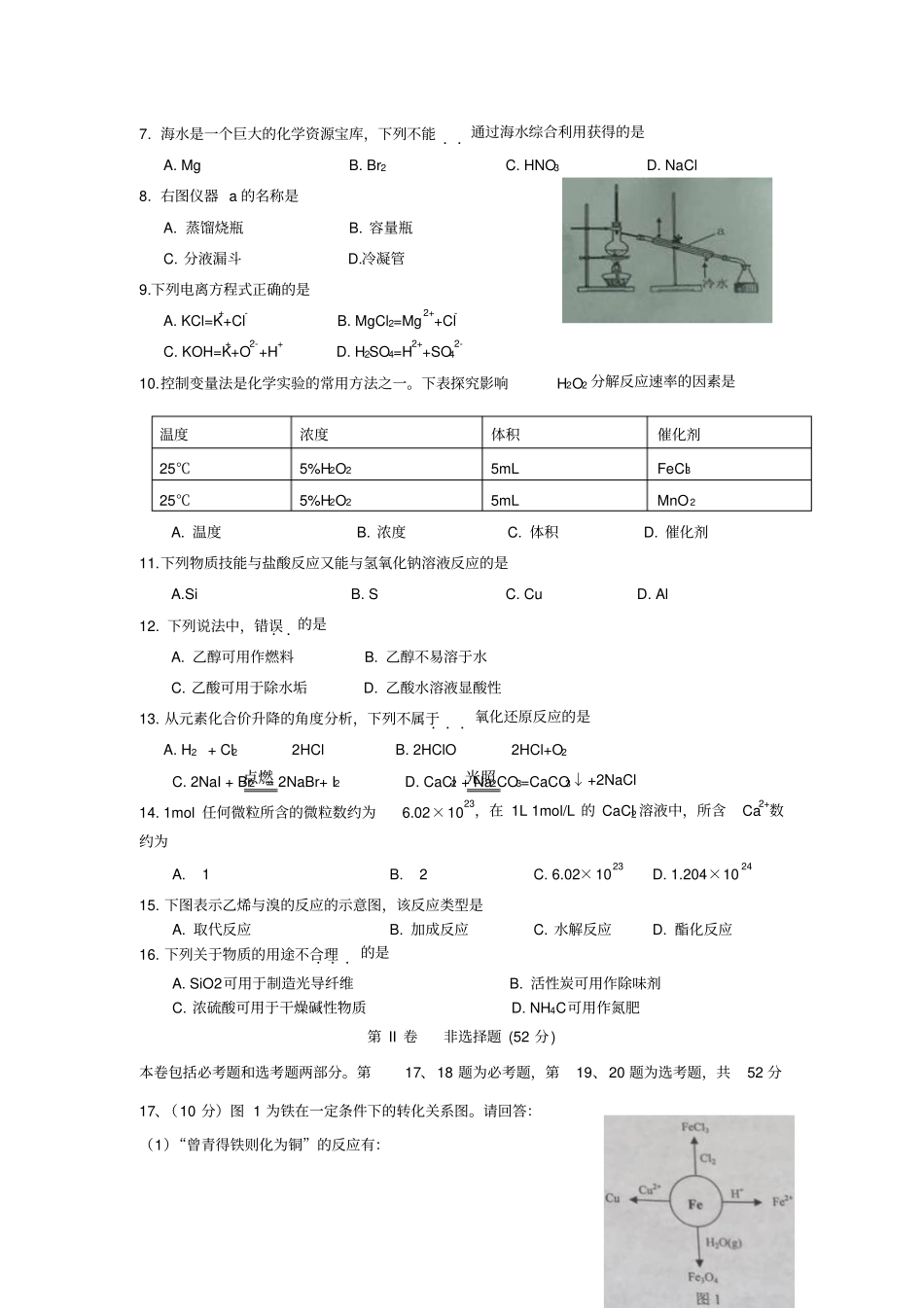 海南2017年普通高中基础会考化学试卷_第2页