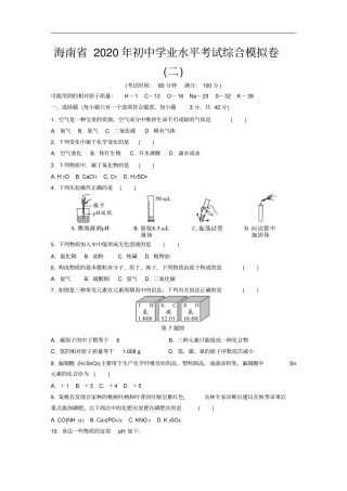 海南2020年初中学业水平考试综合模拟卷二