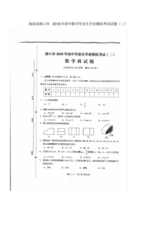 海南海口2018年初中数学毕业生学业模拟考试试题