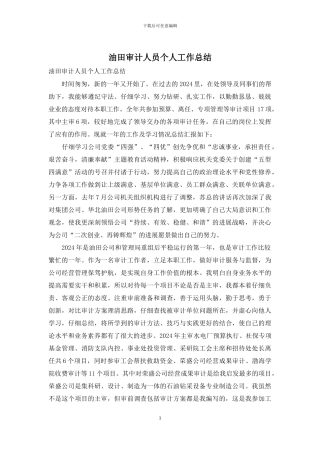 油田审计人员个人工作总结