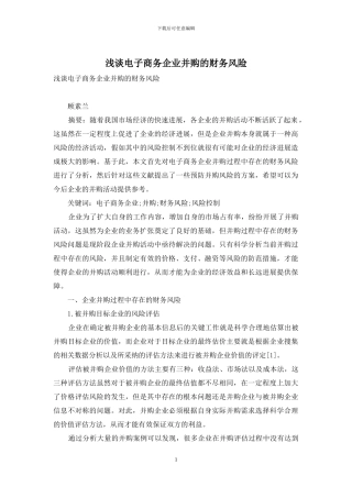 浅谈电子商务企业并购的财务风险